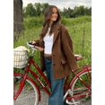 thumbnail image 2 of Chaqueta marrón con bolsillo de solapa para mujer, abrigo corto versátil de manga larga, cálido, ropa de calle alta, Otoño, 2024, 2 of 5