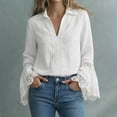 thumbnail image 2 of Womens Tops Elegant Lace Edge Cotton Linen Solid Pullover Spring Summer Shirts for Women White 3Xl, 2 of 4