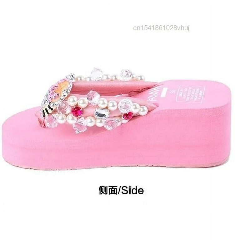 Sanrio Hello Kitty Soft Flip Flop Sandals Y2k Beach Slides Shoes Women  Kawaii Casual Wedge High