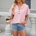 thumbnail image 2 of Tiqkatyck Women Summer Tops, Women's Solid Color Button Hooded Loose Short Sleeve Shirts, Shirts for Women Pink XXL, 2 of 5