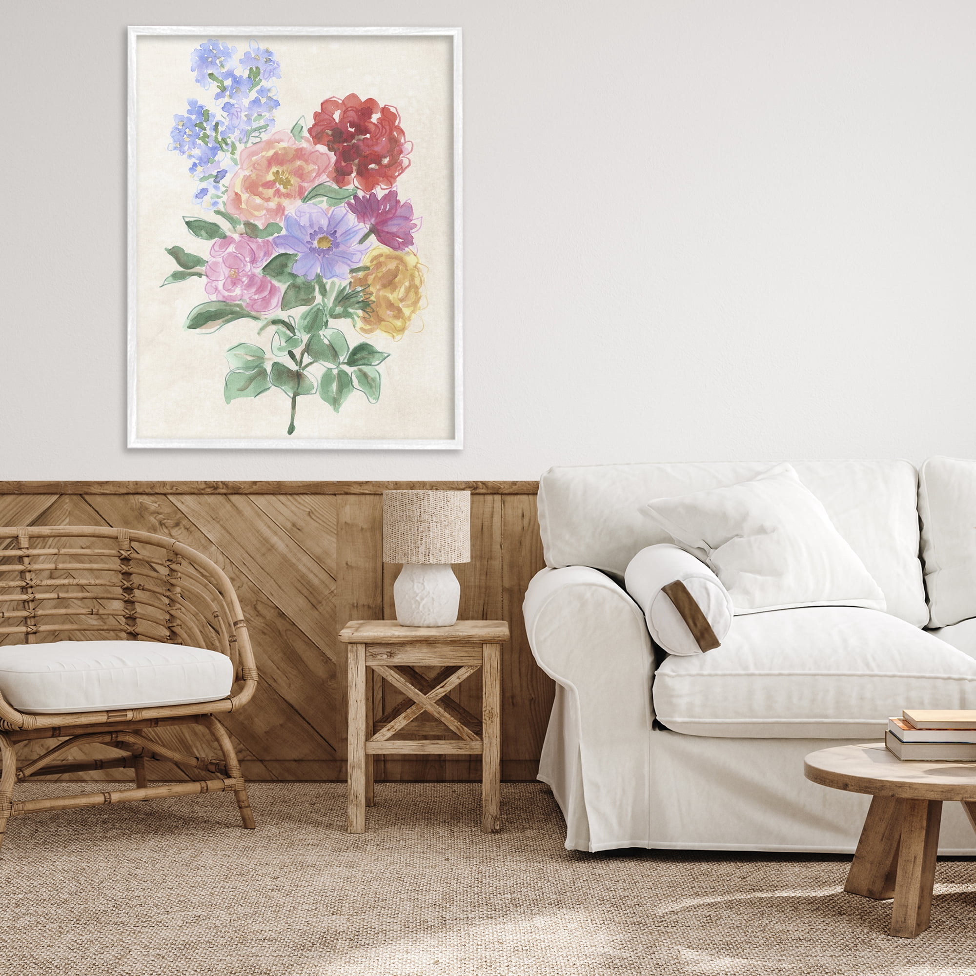 Stupell Industries Mixed Blooms on Parchment White Framed Giclee Art, design by June Erica Vess