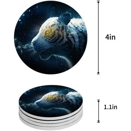 

ZHANZZK Tiger Set of 4 Round Coaster for Drinks Absorbent Ceramic Stone Coasters Cup Mat with Cork Base for Home Kitchen Room Coffee Table Bar Decor