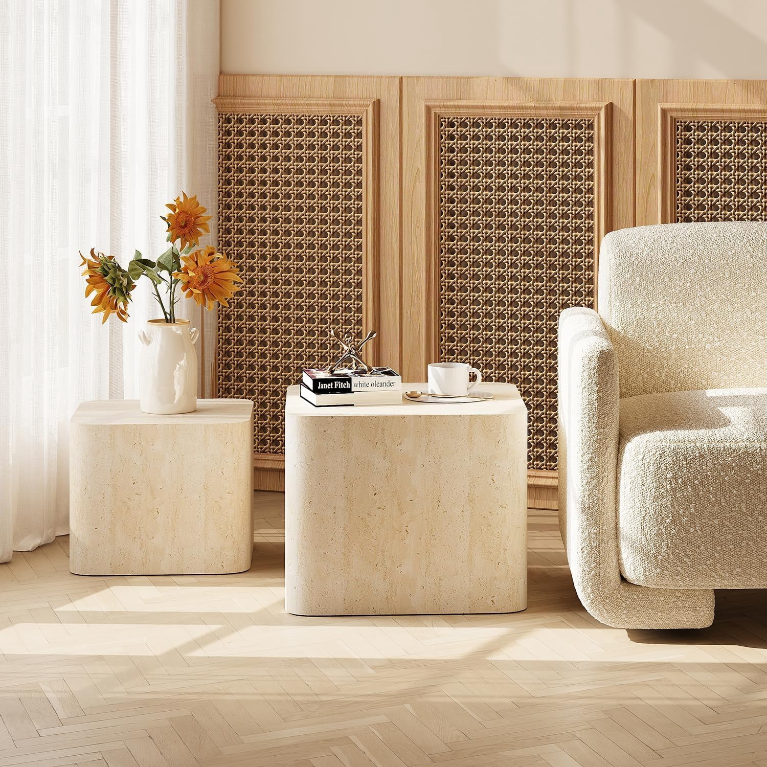 LAZZO Nesting Coffee Table Set of 2, Modern Wooden Coffee Table & End Table, Small Side Tables for Living Room, Bedroom & Apartment, Beige