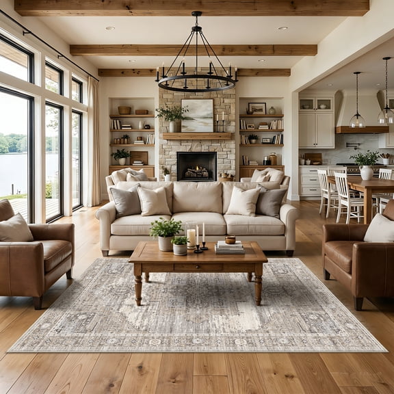 Washable 4x6 Area Rugs - Living Room Area Rug Stain Resistant Carpet Vintage Lightweight Ultra-Thin Rugs for Bedroom Kitchen entryway with Non Slip Backing Home Decor Small Mat 4X6 Beige