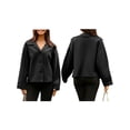 thumbnail image 3 of Women Cropped Trench Coat Wool Blend Pea Coat Short Jacket Casual Loose Long Sleeve Button Down Winter Outerwear Black S, 3 of 7