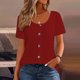 thumbnail image 1 of Xuyuer Women's Solid Color Loose Casual Button Round Neck Short Sleeved Top, 1 of 5