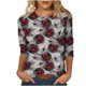 thumbnail image 2 of ICHUANYI Liquidación Camiseta holgada estampada a la moda para mujer Blusa con mangas 3/4 Cuello redondo Tops casuales ICHUANYI WER202308256395, 2 of 5