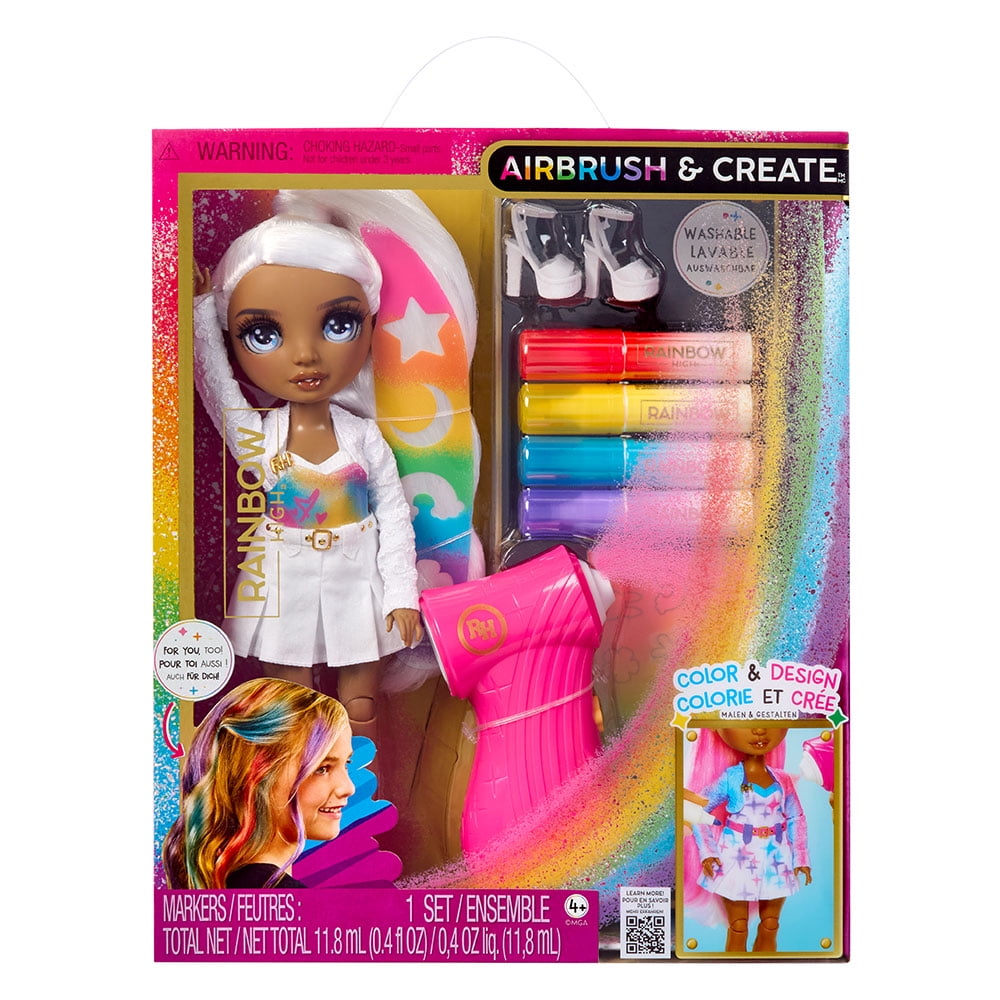 Rainbow High Air Brush & Create DIY Fashion Doll with Airbrush Marker Kit, Grey Eyes, Washable
