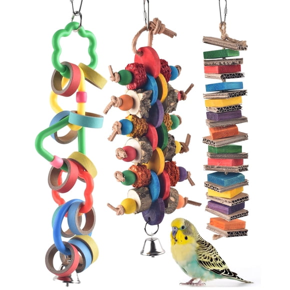 Bissap 3 PCS Bird Chew Toys, Multicolored Bagel Cascade Bird Parrot Toy Biting Paper Cardboard Olympic Rings Conures Toys for Amazon Cockatiels Cockatoos Macaws and Similar Sized Pet Birds