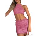 thumbnail image 1 of Ensembles 2 Pcs pour Femmes Robe Moulante Sans Manches en Résille Ajourée Ensembles Jupe Mini en Tricot Coupe Ajustée Courte Été Mode Urbaine, 1 of 10