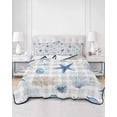 thumbnail image 2 of Quilts Twin-XL Size Bedding Set, Blue Starfish Coastal Lightweight Quilted Comforter, Summer Beach Coral Grey Plaid Soft Reversible Bedspread Coverlet with Pillow Covers for All Season, 68" x 98", 2 of 7