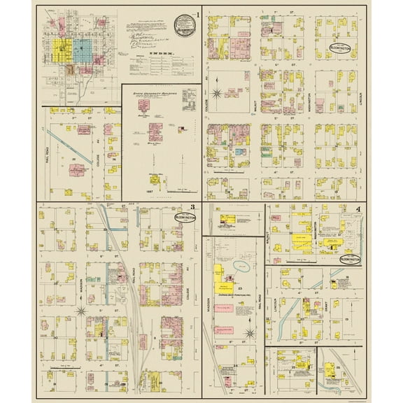 Historic City Map - Bloomington Indiana - Sanborn 1887 - Vintage Wall Art