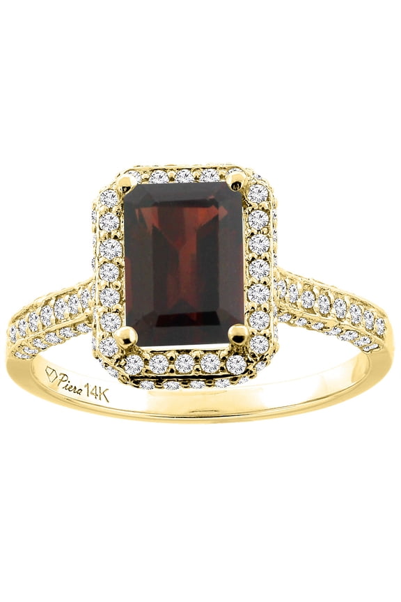 14K Yellow Gold Enhanced Genuine Ruby Engagement Ring Octagon 8x6 mm, size 10