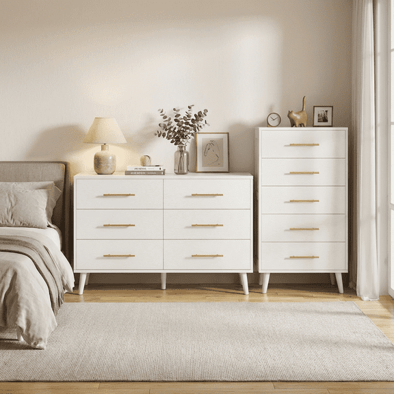 Asofer Bedroom Furniture Set - Includes 6 Drawer Dresser & 5 Drawer Dresser, White