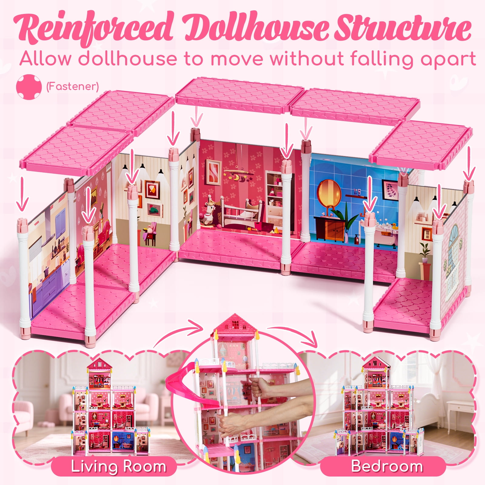 Doll House - Toys for 4 Year Old Girl, Dream Dollhouse 12 Rooms Playhouse with LED Lights Furniture and Accessories, Pretend Play Kit Doll Houses for Girls 4 6 Years