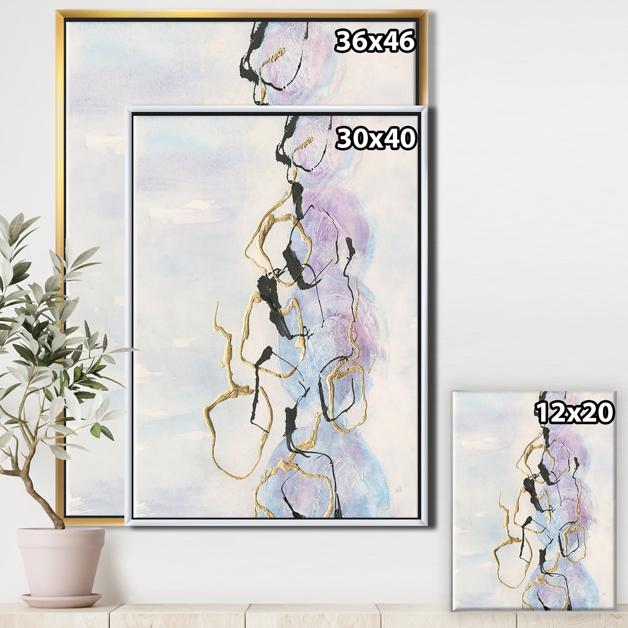 Designart ' Gold Lines on Pastel I ' Modern Glam Framed Canvas