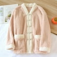 thumbnail image 2 of Fuzzy Button Down Pajama Tops for Women Colorblock Winter Plush Fluffy Cardigan Jacket Sleepwear Plush Winter House Coat with Pockets, 2 of 9