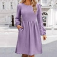 thumbnail image 5 of miqiqism Women Vintage Dresses Comfy Long Sleeves Puff Dress Trendy A Line Pullover Skirts Juniors Fashion Slim Fit Crew Neck Dress Juniors Solid Pleated Costume,Purple,X-Large, 5 of 5