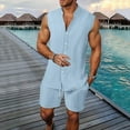 thumbnail image 2 of Afdoent Men's 2 Piece Short Set Mens Casual Suits For Everyday Wear Sleeveless Shirt And Shorts Set With Stripes For Spring And Summer Beach Clothes Comfortable, 2 of 9