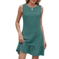 thumbnail image 1 of Vestido Corto de Manga Larga Mujer Algodón Lino Color Sólido Empalme Encaje Soluble en Agua, V-Cuello Rodilla-Longitud Vestido para la Moda Y el Uso Informal, 1 of 8