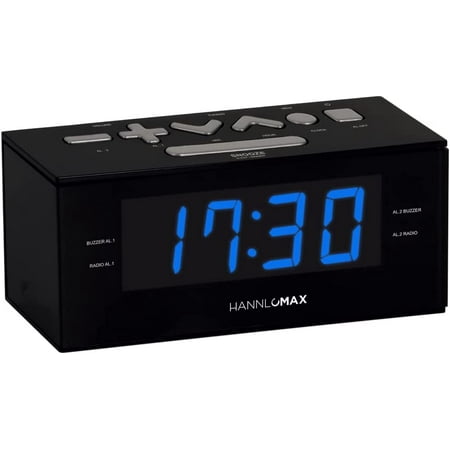 HX-144CR Alarm Clock Radio, PLL AM/FM Radio, 1.2 LED Display, Digital Clock with Dual Alarm, AC Operation only. (Black_Blue LED)