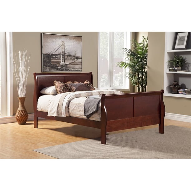 Alpine Furniture Louis Philippe Ii Queen Sleigh Bed In Cherry Walmart Com Walmart Com