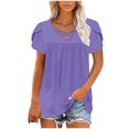 thumbnail image 3 of Jalioing Women's Shirts Pleated Flowy Cross V Neck Tunic Blouses Trendy Loose Short Sleeve Tops Summer Outfits, 3 of 7