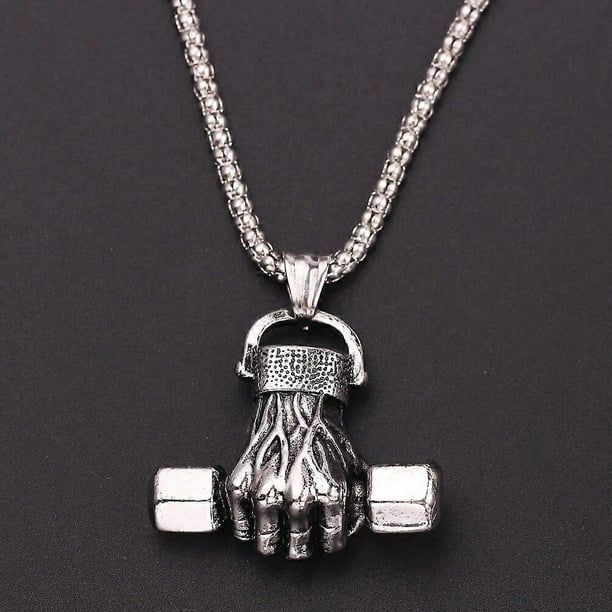 Hip-hop Dumbbell Weightlifting Master of Sports Pendant Necklace Cool For Man Collar Rock Rapper Jewelry Street Style Jewelry