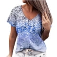 thumbnail image 2 of DPTALR Femmes Impression V-Cou T-Shirt Manches Courtes Casual Tee Tops Blouse, 2 of 5