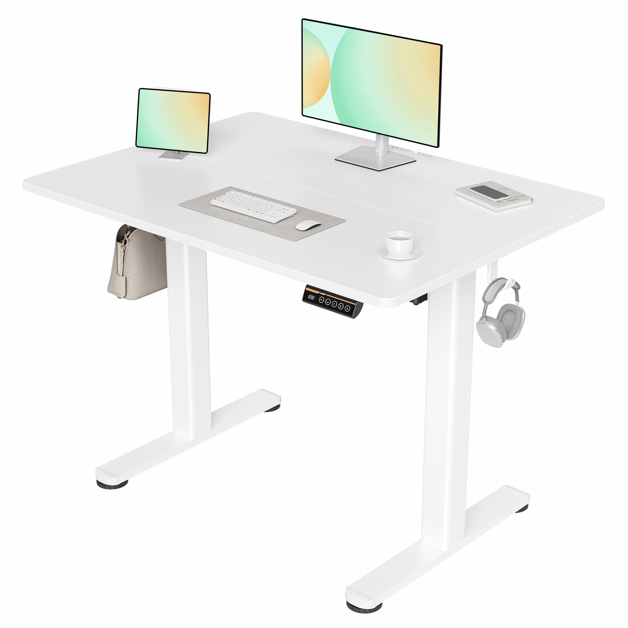 INNOVAR Electric Standing Desk, Adjustable Height Stand up Desk, 40 x 24 inches Sit Stand Home Office Desk with Splice Board, White Frame/White Top