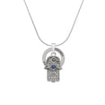thumbnail image 2 of Delight Jewelry Silvertone Hamsa Hand with Blue Crystal Hockey Ring Charm Necklace, 18", 2 of 4