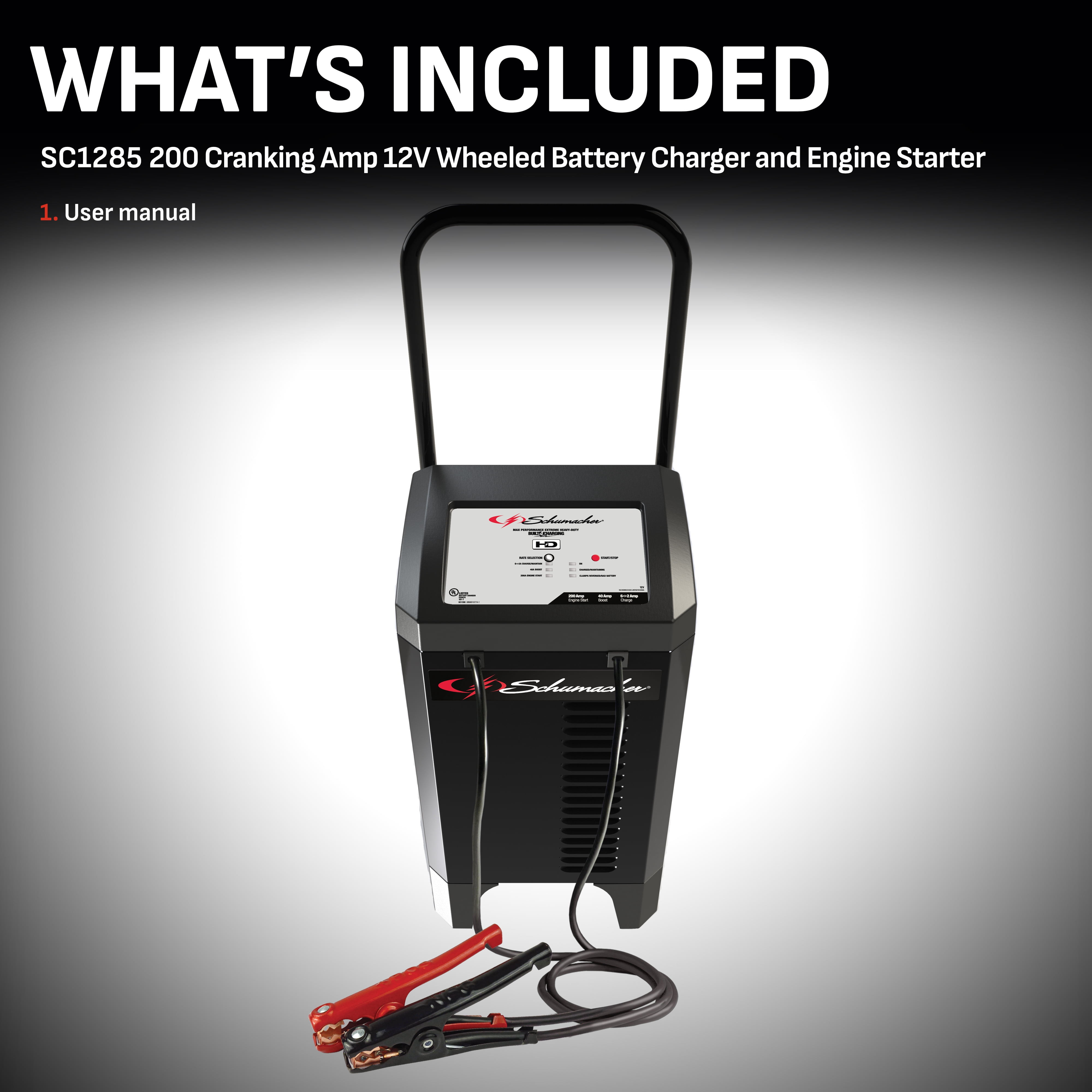 Schumacher Electric 6A Car Battery Charger and 200A Engine Starter, Maintainer, 40A Boost, 12V Sport, Auto, and Marine Batteries, SC1285