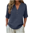 thumbnail image 5 of Ruimatai Women's V-Neck Linen Shirt Soft Breathable Button Up Blouse Loose Fit Casual Tunic Top for Summer, 5 of 8