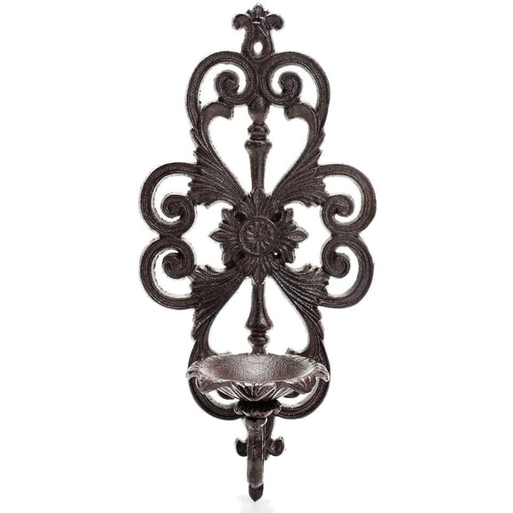 Sungmor Cast Iron Wall Hanging Sconce Tealight Pillar Candlesticks Holder - Vintage Vine Design Home Candle Display Holder - Handmade Art Candle Stand Decor for Indoor Outdoor