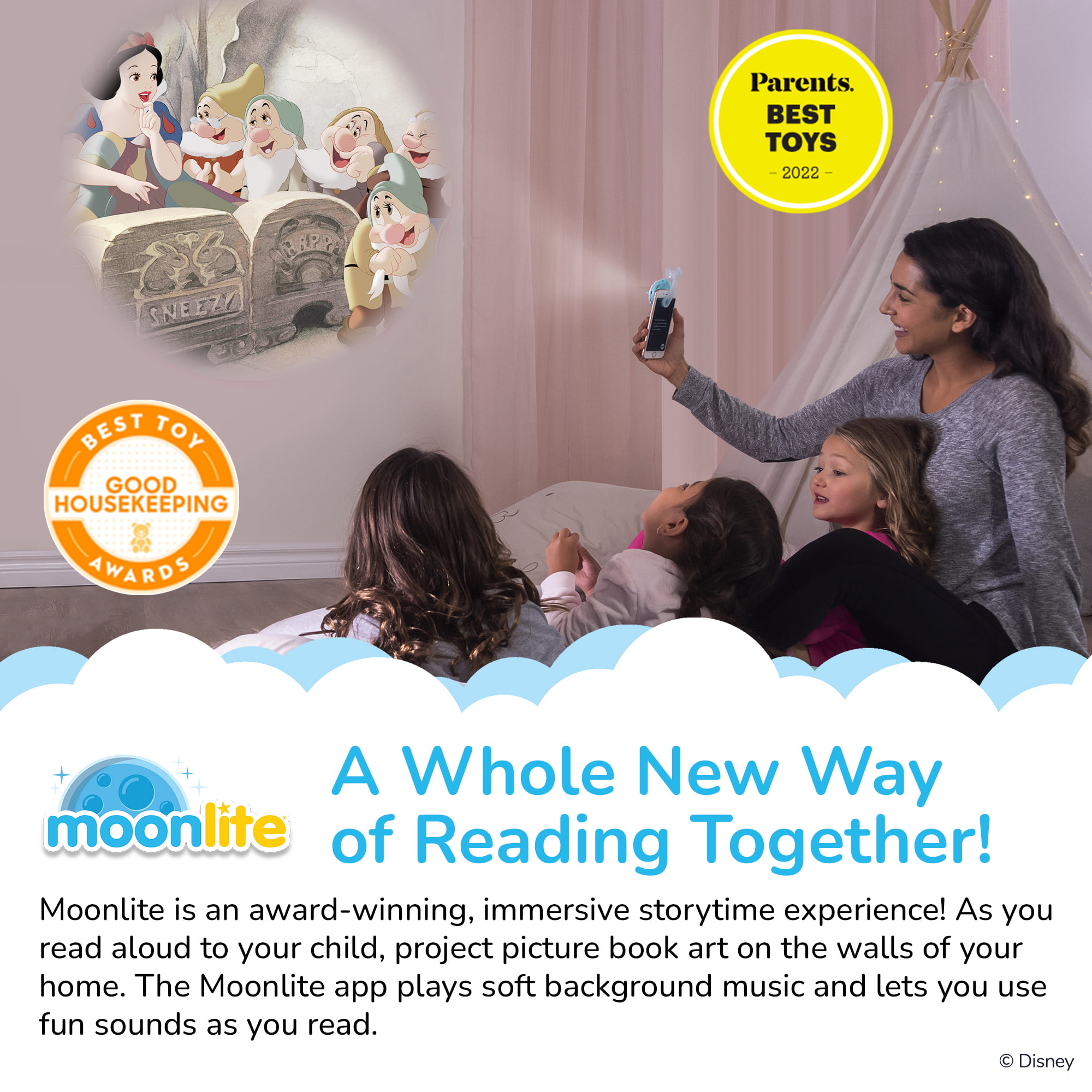 Moonlite Storytime Projector with 5 Disney Bedtime Stories for Kids,  Interactive Reading Gift Pack