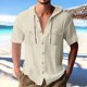 thumbnail image 1 of pstuiky camisetas de hombre, Blusa informal de manga corta con capucha, botones y bolsillo con cordón de color sólido para hombre. ropa de hombre l, 1 of 6