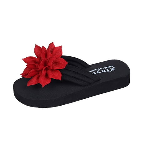 

Slippers For Women Anti Slip Ladies Fashion Summer Solid Color Suede Flower Decorative Open Toe Thick Soled Flip Flop
