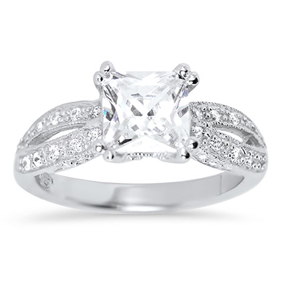 LaRaso & Co Unique Vintage Square Princess Cut Engagement Ring Silver 7