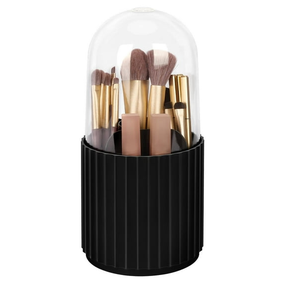 JessLab 360° Rotatable Makeup Brush Holder Organizer with Lid, Black