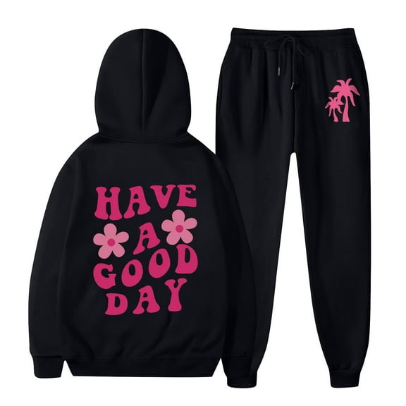 Comfortable Red Hoodie and Sweatpants Set 'Have a Good Day' Graphic Design Unisex Casual Wear