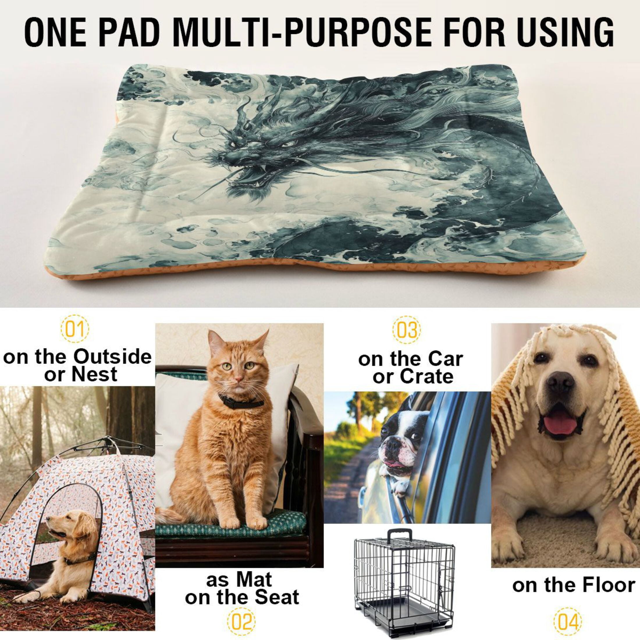 Qxltty Deep Green Dragon Ped Pad Wear-resistant and Hard to Bite Through Sleeping Pad for Small Medium Large Dogs Winter Pet Bed 36×24in