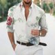 thumbnail image 2 of Camisas Para Hombre Manga Larga Negra Casual Hombres Solapa suelta Estampado geométrico Manga larga Puños Botón Puerto Estilo Floral Camisa Playa Hawaiianss Verano Top (White, L), 2 of 3