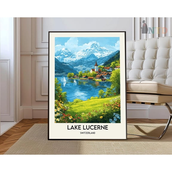 Lake Lucerne Wall Art, Switzerland Watercolors Posters, Handmade Art, Luzern Vintage Print Wall Art, Modern Wall Decor, 8x12 UNFRAMED