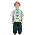 thumbnail image 5 of Boys Outfits Boys Summer Button Cropped Pants and Short Sleeve Top Casual Set Boys' Clothing Sets Green 2-3 Years, 5 of 5