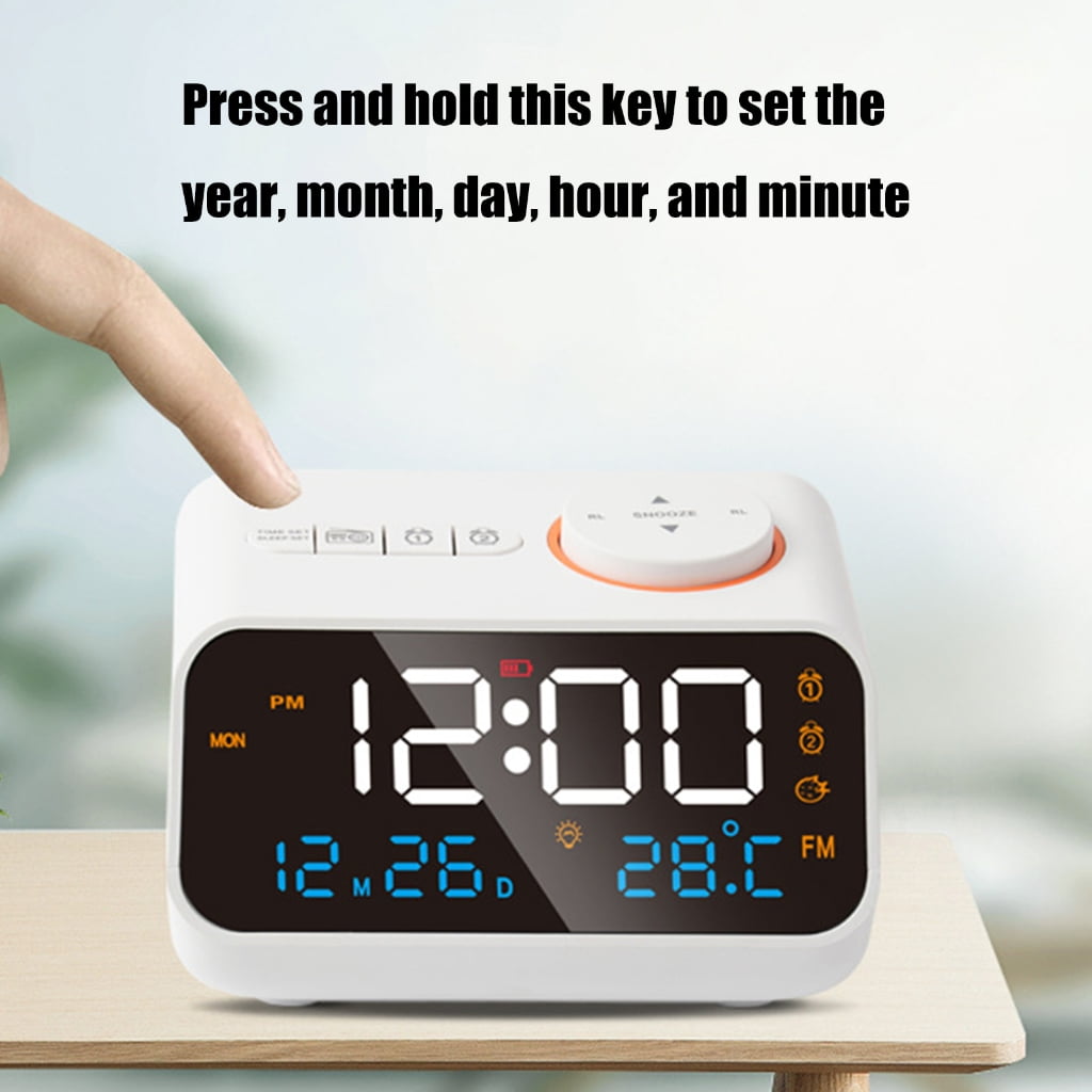 T-HOTLYST Digital Table Clock Bedside Clock with Voice Control Activation Calendar FM Radio, and 4 Color Display Multiple Function