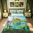 thumbnail image 2 of meiyoeat Watercolor Long Neck Dino Capybara Full Size Comforter Sets for Kids Boys, Kawaii Wildlife Bedding Comforter Set, Green Blue, Polkadot Reversible, 3 Pieces, 1 Comforter and 2 Pillowcases, 2 of 6