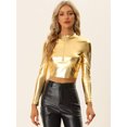 thumbnail image 4 of Blusa de Fiesta para Mujer Allegra K Corto con Cremallera y Manga Larga Oro S, 4 of 6