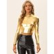 thumbnail image 4 of Blusa de Fiesta para Mujer Allegra K Corto con Cremallera y Manga Larga Oro S, 4 of 6
