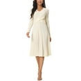 thumbnail image 2 of INSPIRE CHIC Women's Long Sleeve Criss Cross V Neck Knit Sweater Midi Dress XL Beige, 2 of 5
