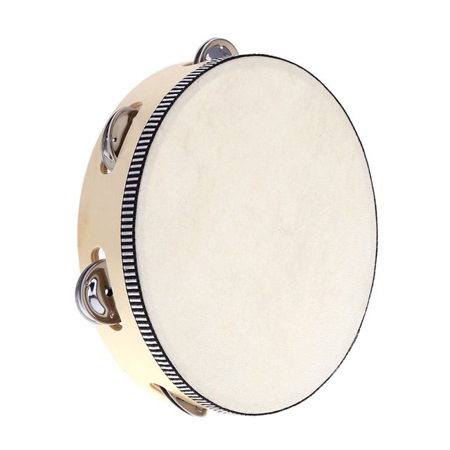8 "Pandereta de mano Campana de tambor Abedul Metal Jingles Percusión Instrumento de juguete educativo musical para KTV Party Juegos para niños